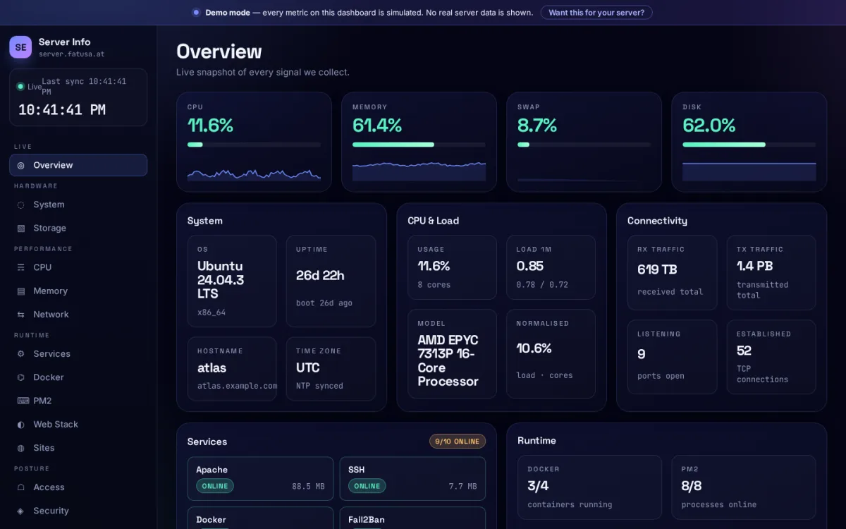 Server Info nadzorni panel